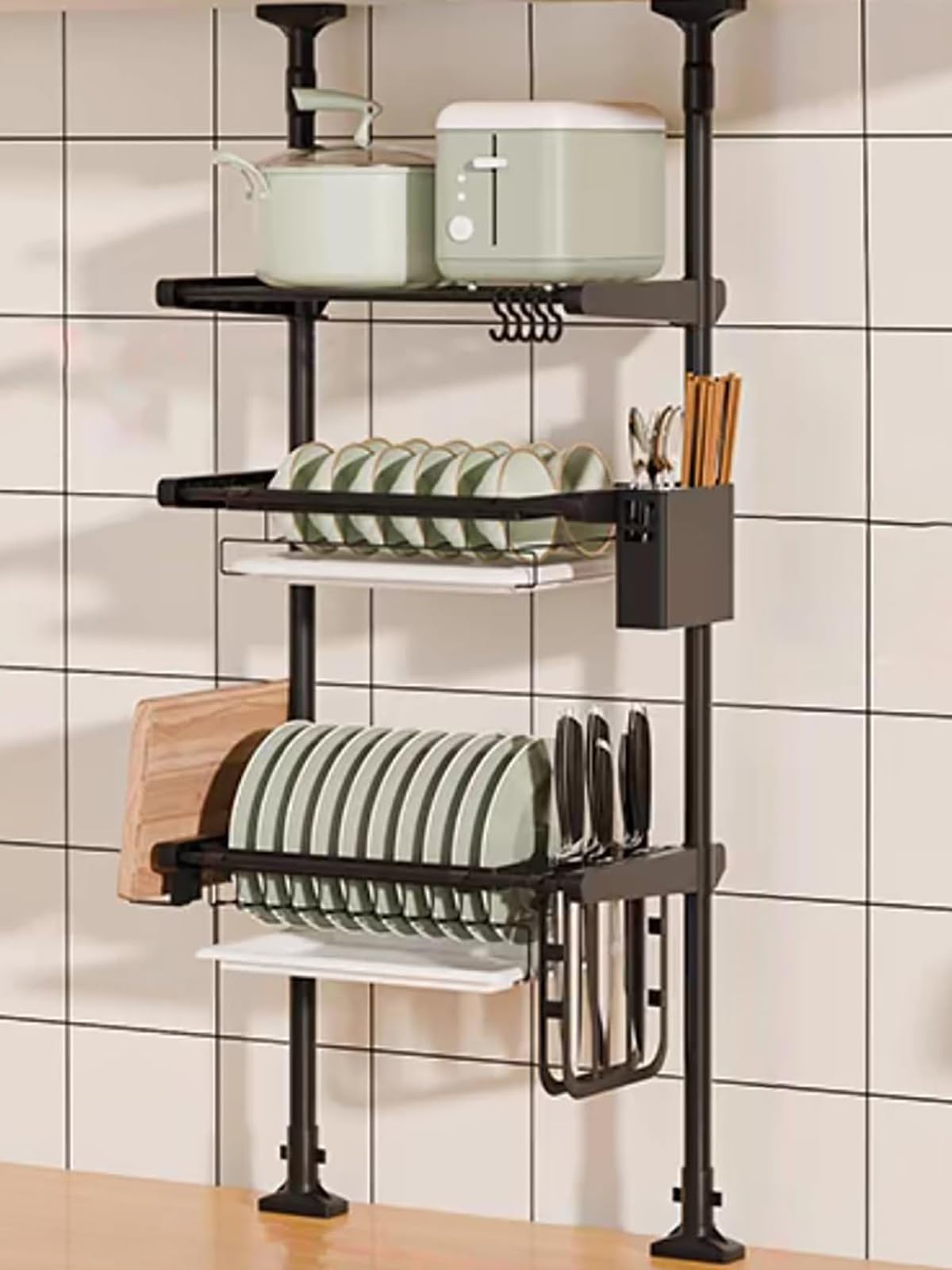 突っ張り　3段水切りラック Amazon｜水切りラック 突っ張り 水切りかご スリム 2段 3段 高さ調整